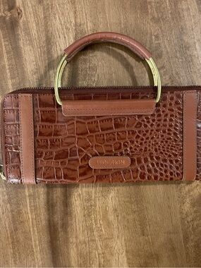 Hidesign Brown Croc-Embossed Leather Wallet Clutch